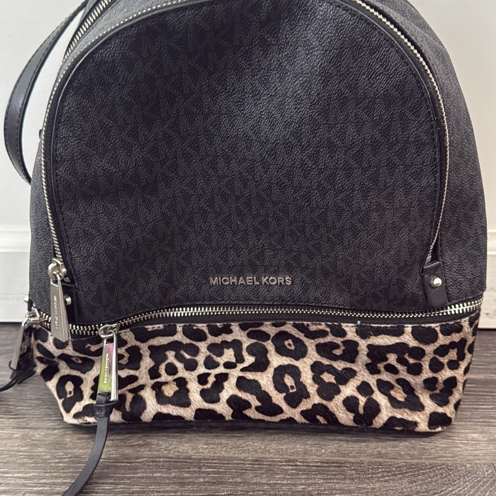 Michael Kors Black and Leopard Backpack